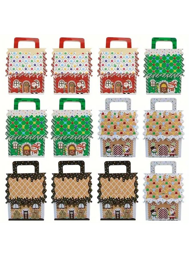 12 Pcs Mix Christmas Kraft Paper Candy Boxes Santa Claus Snowman House Box Merry Christmas Gift Packaging Set For Party Favors New Year Xmas Decor - Image 1