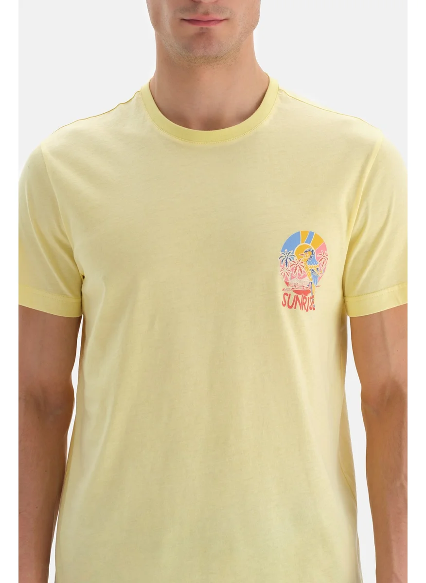 dagi Light Yellow Printed O Neck T-Shirt