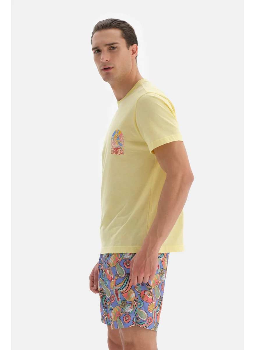 dagi Light Yellow Printed O Neck T-Shirt