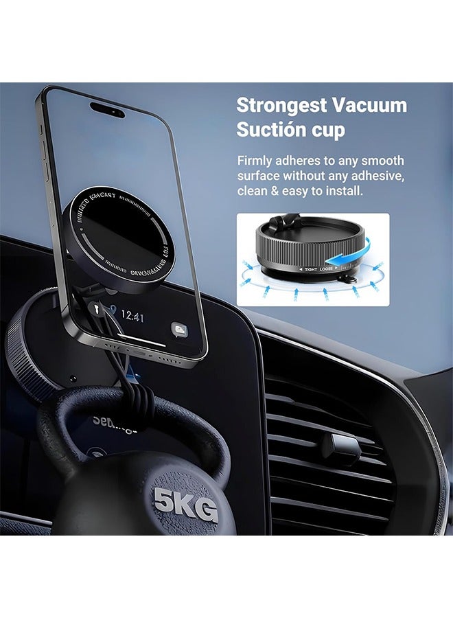 Hihonor Car Upgraded Mount for MagSafe, [80+LBS Strongest Suction & 2500gf Strongest Magnetic] 360°Adjustable Cell Phone Holder, with 2pcs Ring-Shaped Magnet Sticker, fit for All Phone Models & Cars(Black)  - Image 4