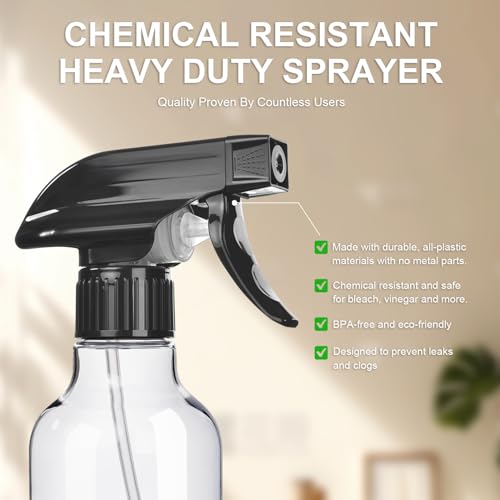 Uineko Spray Bottles 2-Pack, 10 Oz, Mist & Stream, Heavy Duty Spraying Empty Water Sprayer Bottle, BPA Free Plastic Refillable Containers for Cleaning Solutions, Plants, Hair, Essential Oils (Clear) - Image 2