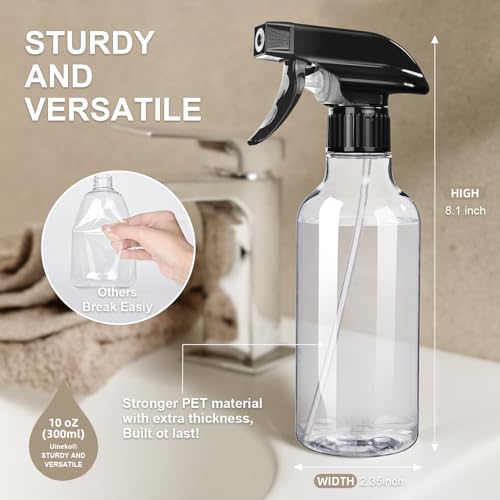 Uineko Spray Bottles 2-Pack, 10 Oz, Mist & Stream, Heavy Duty Spraying Empty Water Sprayer Bottle, BPA Free Plastic Refillable Containers for Cleaning Solutions, Plants, Hair, Essential Oils (Clear) - Image 5
