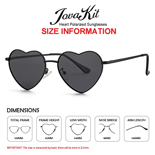 JOVAKIT Polarized Heart Sunglasses for Women Fashion Lovely Style Metal Frame UV400 Protection Lens (Black/Grey) - Image 3