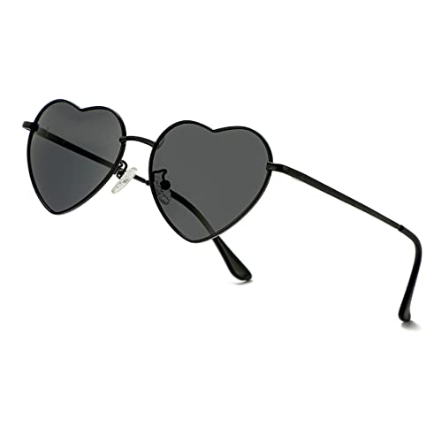 JOVAKIT Polarized Heart Sunglasses for Women Fashion Lovely Style Metal Frame UV400 Protection Lens (Black/Grey) - Image 1