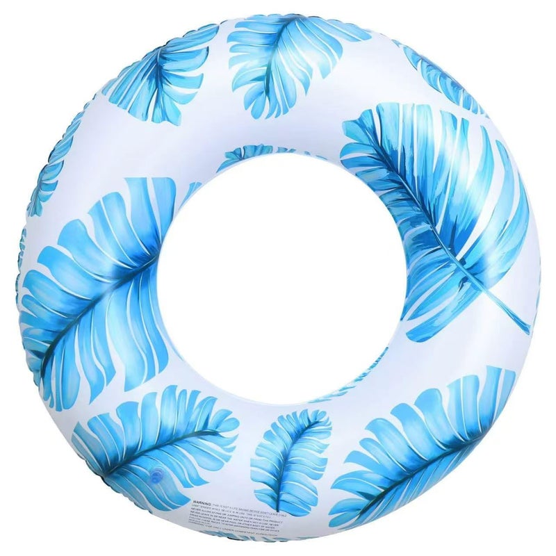 BBPOOL Pool Float for Swimming Pool, Inflatable Swim Tube Floaties for Teens Adults Tropical Leaf Printed Swim Ring Pool Party Decoration (Blue) - Image 1