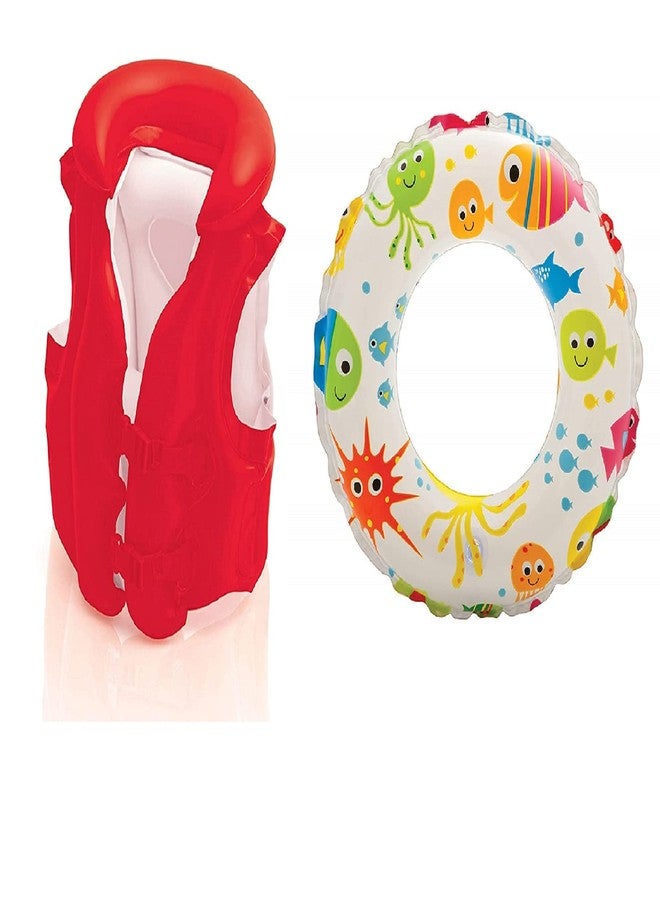 Mamadev®:- Swimming Jacket & Swimming Ring Adjustable Float Inflatable Swim Vest Safety Jacket for Kids Girls and Boys(3-6 Year)(Multi Color)(Combo) - Image 1