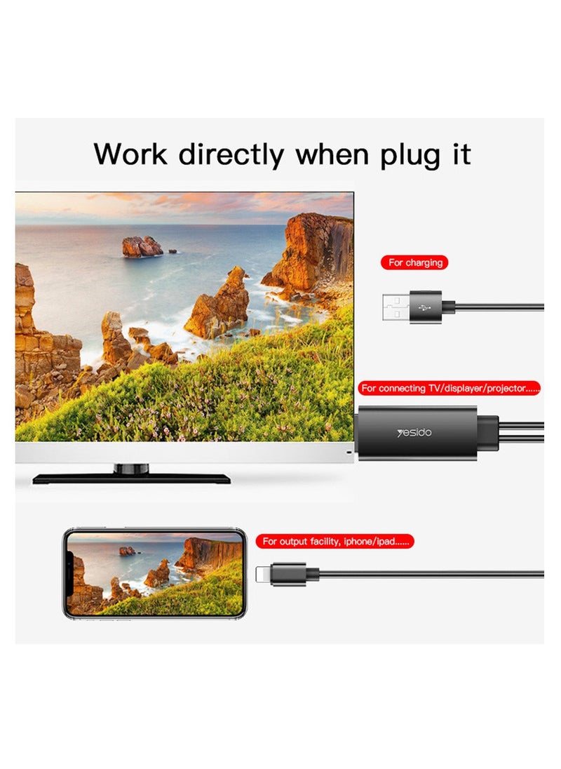 Yesido Yesido HM04 USB Charging 1080P 60HZ Lightning To HDMI Cable Adapter - Black  - Image 3