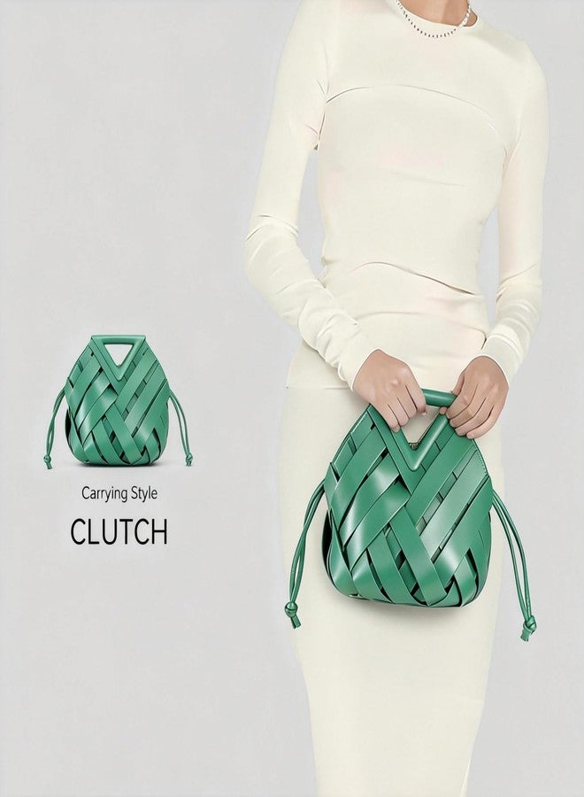 Gimue Vegan Leather Clutch Purses for Women, Woven Bucket Crossbody Shoulder Bag, Cute Top Handle Adjustable Handbags Satchels - Image 2