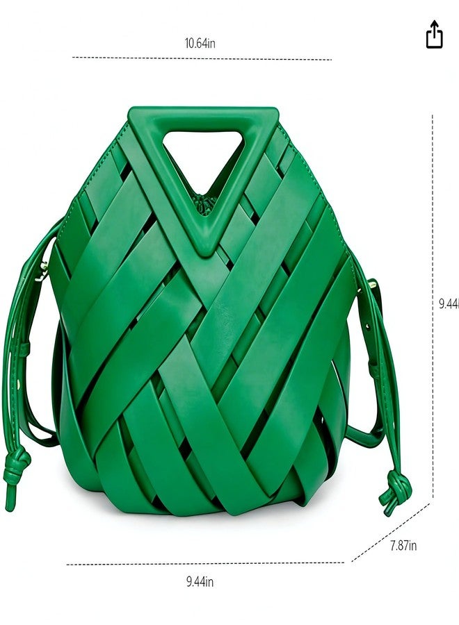 Gimue Vegan Leather Clutch Purses for Women, Woven Bucket Crossbody Shoulder Bag, Cute Top Handle Adjustable Handbags Satchels - Image 4