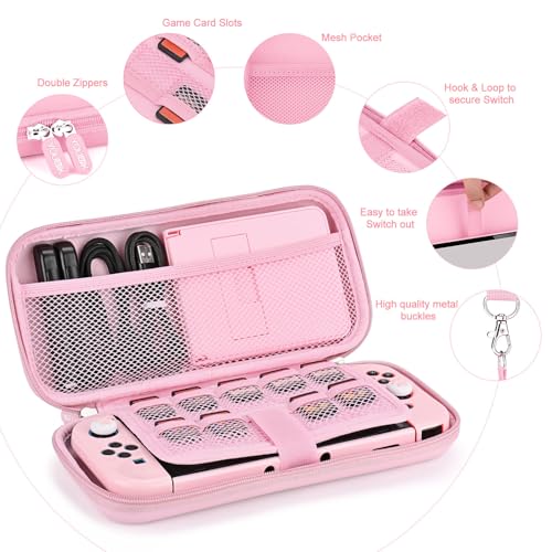 Younik Switch Accessories Bundle, 17 in 1 Pink Switch Accessories Kit for Girls Include Switch Carrying Case, Adjustable Stand, Protective Case for Switch Console & J-Con Pink - Image 3