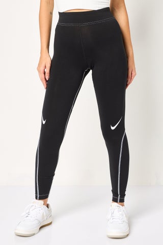 leggings جري ضيقة للنساء، سوداء