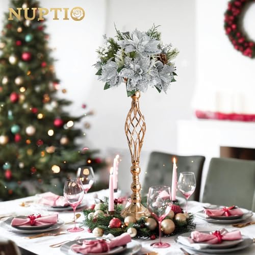 NUPTIO حامل زهور معدني متعدد الاستخدامات ومجموعة حوامل الشموع العمودية لحفلات الزفاف والمناسبات ومركز العشاء وزينة المطاعم والفنادق (2 × L، ذهبي) - Image 4
