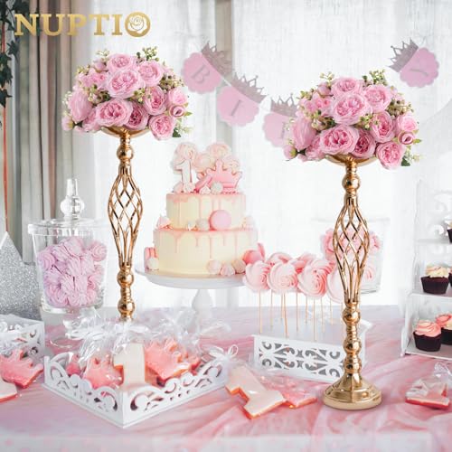 NUPTIO حامل زهور معدني متعدد الاستخدامات ومجموعة حوامل الشموع العمودية لحفلات الزفاف والمناسبات ومركز العشاء وزينة المطاعم والفنادق (2 × L، ذهبي) - Image 3