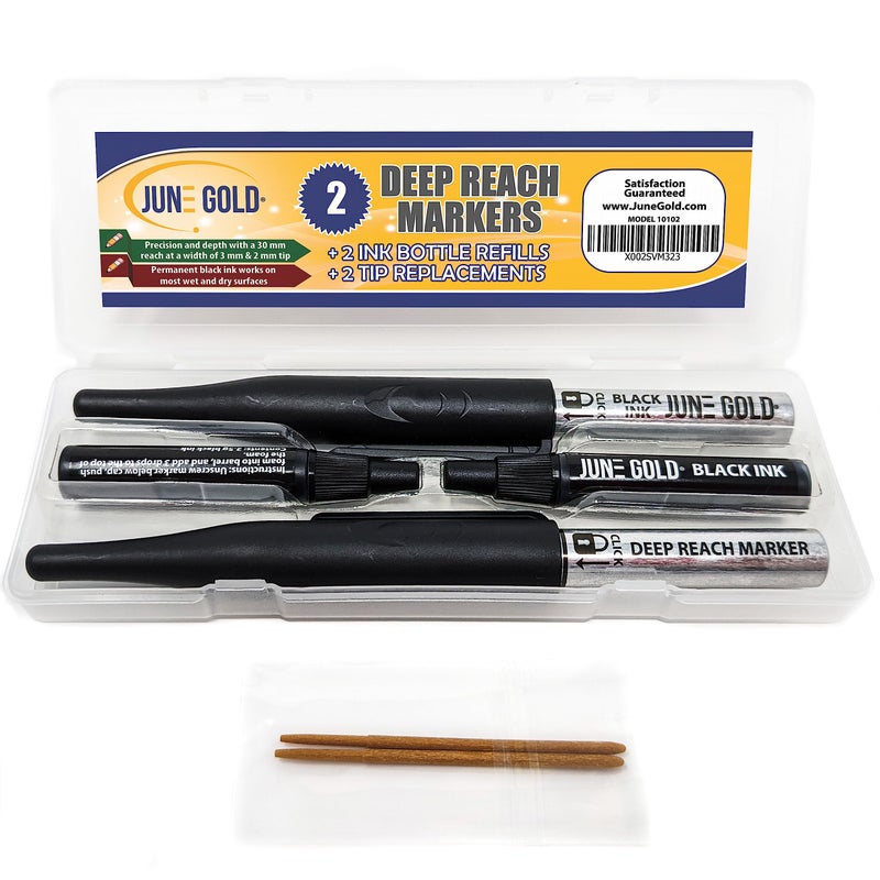 June Gold 2 Black Deep Reach Markers, 2 Ink Refill Bottles, 2 Tip Replacements, 30 mm Reach & 2 mm Felt Tip - Image 2