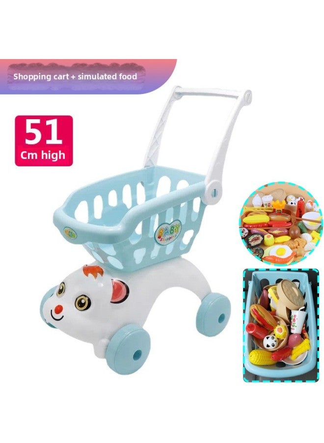 Children's House Tools Baby Simulation Supermarket Large Trolley Girls Shopping Cart Toys-Color:Chinese Food Blue Shopping Cart-Specifications:Large Shopping Cart + Chinese Food Toy - Image 1