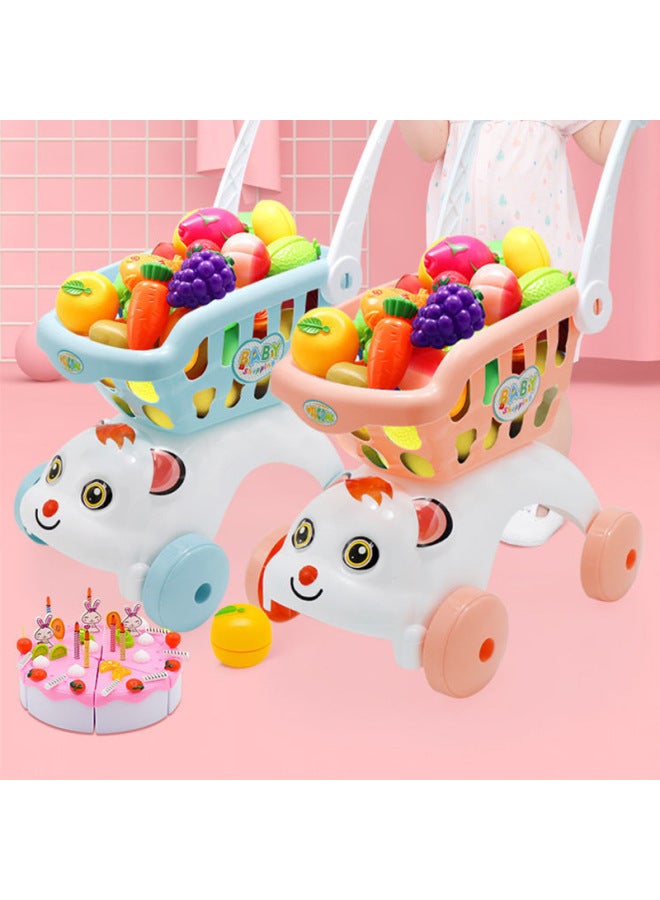 Children's House Tools Baby Simulation Supermarket Large Trolley Girls Shopping Cart Toys-Color:Chinese Food Blue Shopping Cart-Specifications:Large Shopping Cart + Chinese Food Toy - Image 2