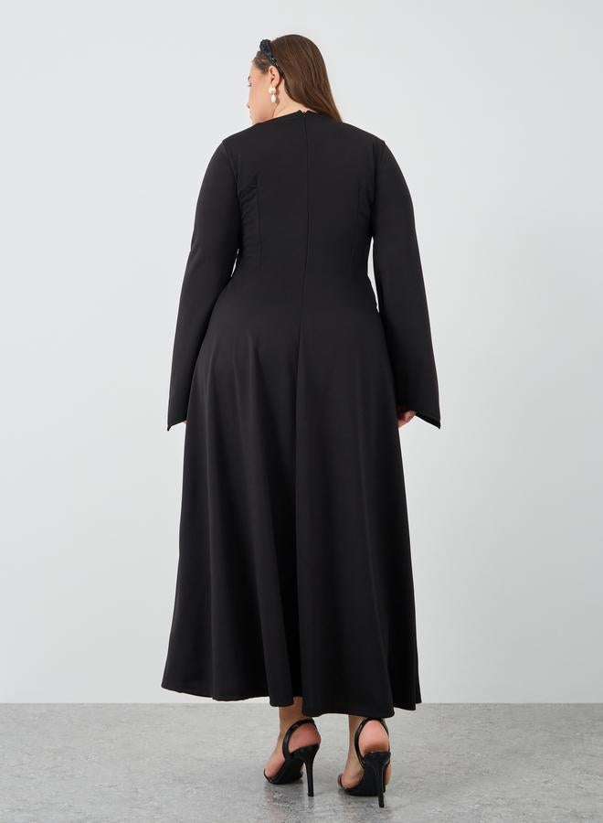 Styli Plus Size Pleated Long Sleeves A-Line Maxi Dress - Image 5
