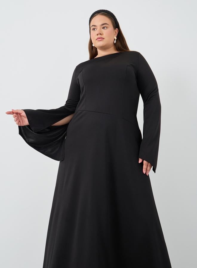 Styli Plus Size Pleated Long Sleeves A-Line Maxi Dress - Image 3