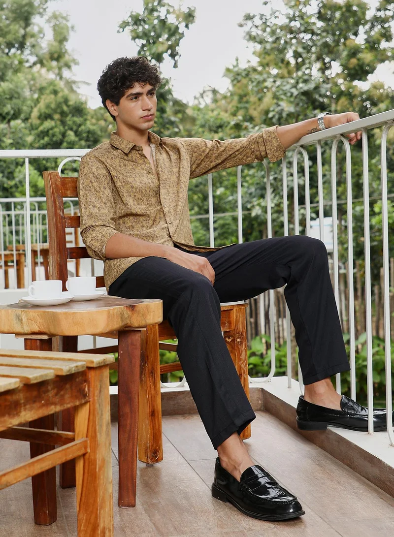 CAHOOT  Men's Ochre Brown Indie Floral-Motif Imprint Shirt for Men | Best Price UAE