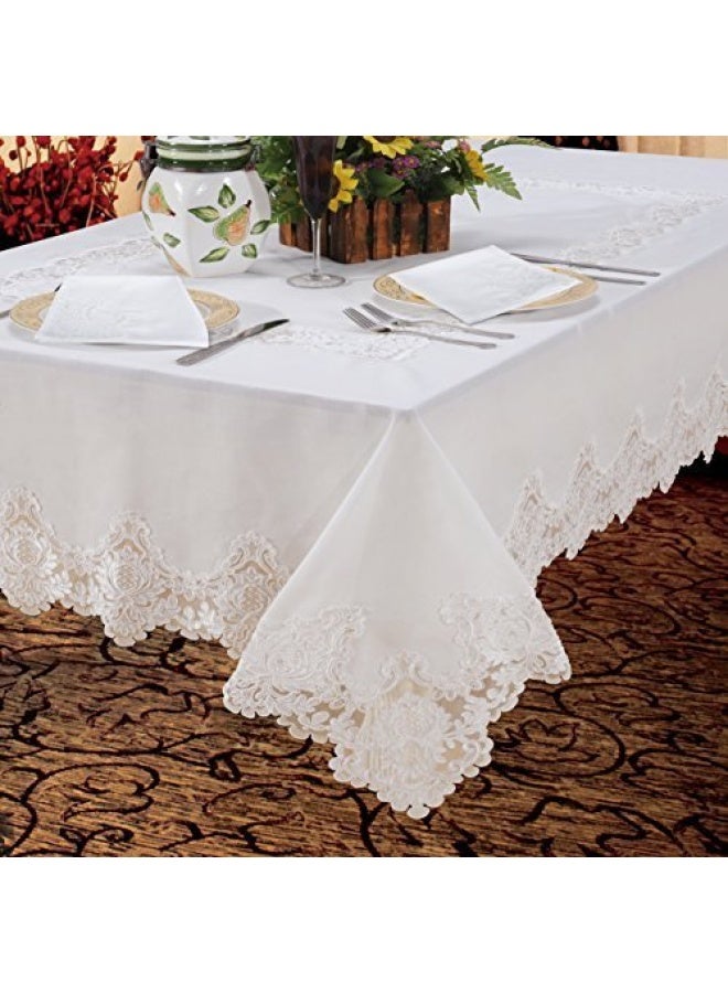 Violet Linen Imperial Embroidered Vintage Lace Design 70 X 105 OblongRectangle Tablecloth in White  - Image 3