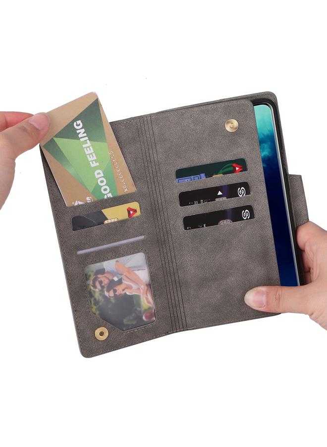 اس-توب جراب هاتف OnePlus 7T Pro مصنوع من الجلد مع مشبك برشام و9 بطاقات بثلاث طيات - Image 4