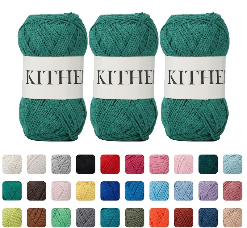 KITHED Cotton Yarnï¼Œ10.5ozï¼Œ526yardï¼Œ3 Pack ï¼ŒSoft Yarn for Crocheting and Knitting (14 Emerald Green) - Image 1