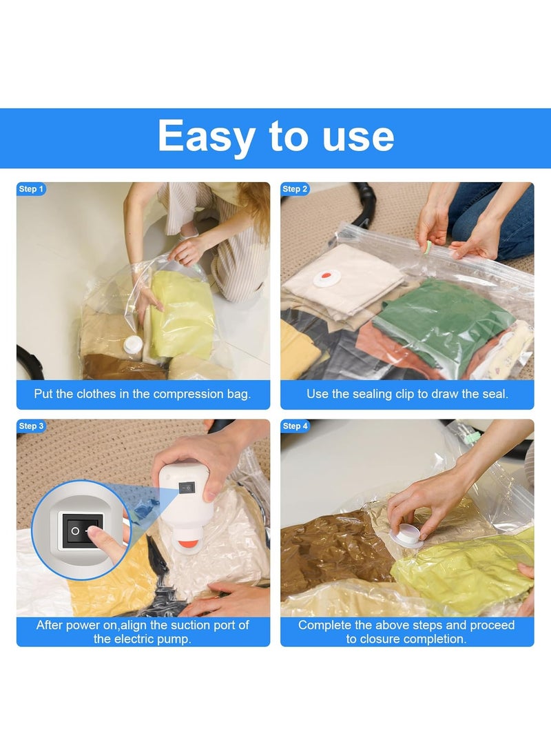 Vacuum Storage Bags, Pack of 12, (3 Jumbo 3 Large 3 Medium 3 Small) with Free 55W Electric Pump, Reusable Space Saver Compression Bags for Travel, Ideal for Clothes, Bedding, Duvets