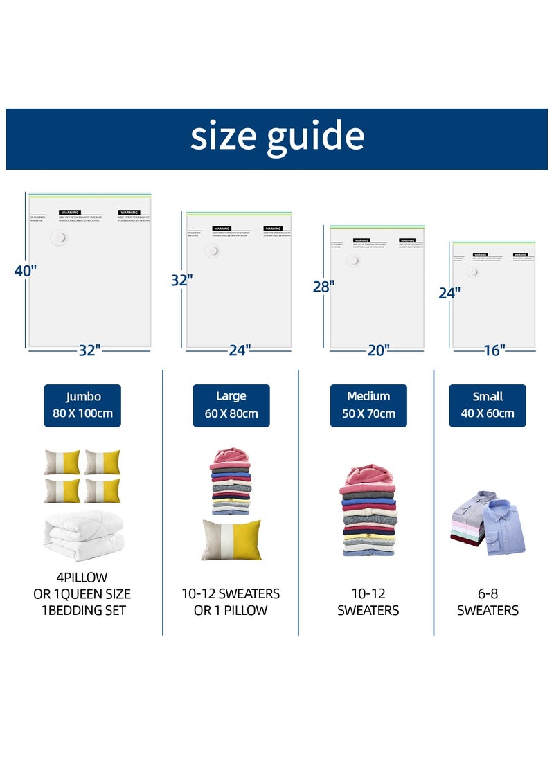 Vacuum Storage Bags, Pack of 12, (3 Jumbo 3 Large 3 Medium 3 Small) with Free 55W Electric Pump, Reusable Space Saver Compression Bags for Travel, Ideal for Clothes, Bedding, Duvets