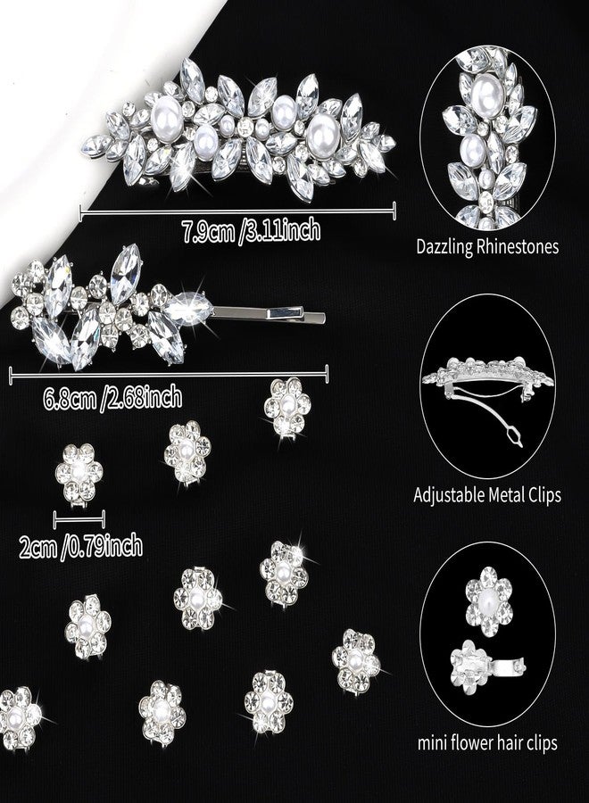 AMCAMI 12PCS Rhinestone Hair Clips,Pearl Sliver Wedding Hair Clips for Women, Fancy Flower Cute Hair Accessories For Bride Bridesmaid Prom - Image 3