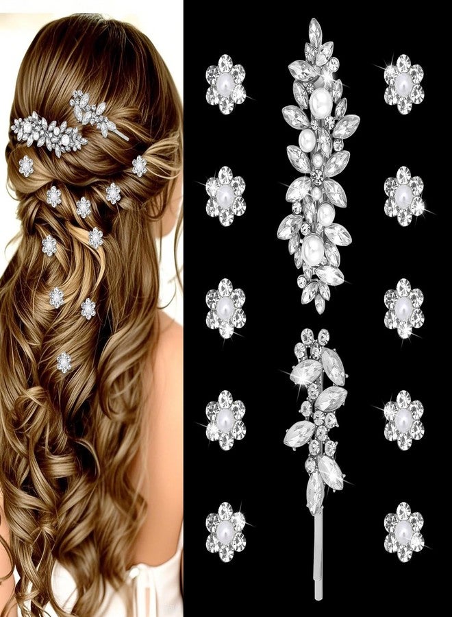 AMCAMI 12PCS Rhinestone Hair Clips,Pearl Sliver Wedding Hair Clips for Women, Fancy Flower Cute Hair Accessories For Bride Bridesmaid Prom - Image 1