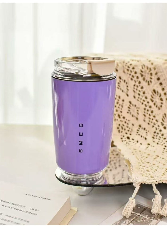 سميج كوب قهوة للسفر من Smeg، كوب معزول للمشروبات مع غطاء مضاد للتسرب، كوب قهوة طويل الأمد مع غطاء، ترمس قهوة للسفر (أرجواني) - Image 2