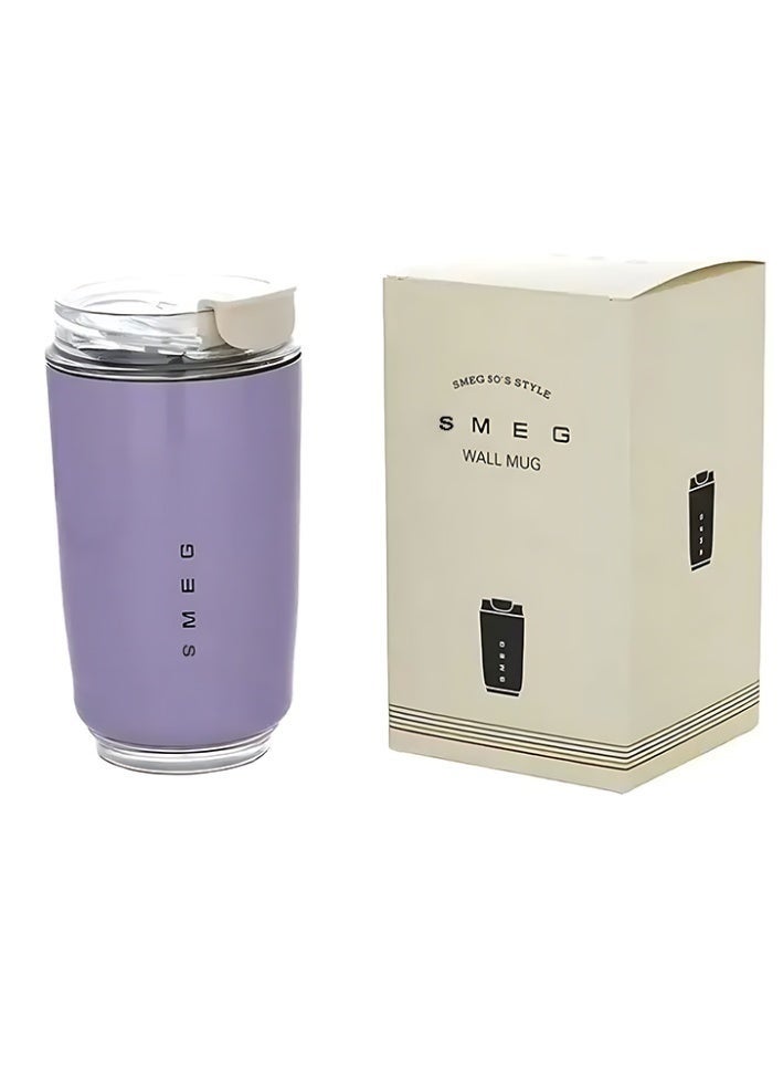 سميج كوب قهوة للسفر من Smeg، كوب معزول للمشروبات مع غطاء مضاد للتسرب، كوب قهوة طويل الأمد مع غطاء، ترمس قهوة للسفر (أرجواني) - Image 4