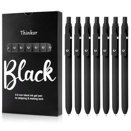 thinkor Gel Pens Black Ink, 7 Pcs 0.5mm Quick Dry Fine Point Smooth Writing Pens, Cute Office School Supplies Gifts for Women Student - Image 1