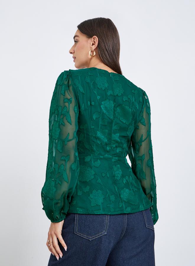 Styli Emerald Green Ruffle Detail Long Sleeves Blouse - Image 4