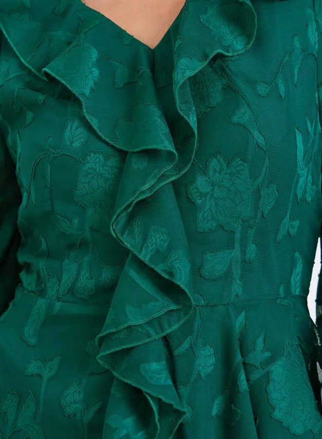 Styli Emerald Green Ruffle Detail Long Sleeves Blouse