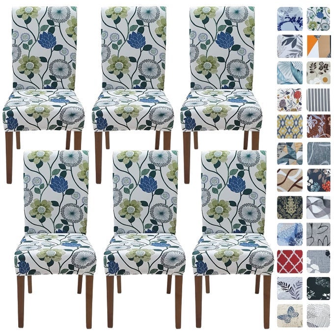 White Chair Covers for Dining Room 6 Pack Stretch Floral Dining Chair Cover Washable Spandex Kitchen Parsons Chair Slipcovers Seat Protector for Home or Party Set of 6 FLORAL3