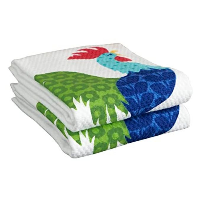 T-fal Textiles Double Sided Print Woven Cotton Kitchen Dish Towel Set, 2-pack, 16" x 26", Rooster Print - Image 1