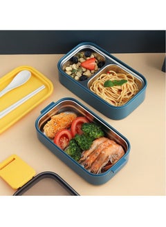 MileMelo Double-Deck Stainless Steel Lunch Box With Divider Blue 1400ml  - Image 3