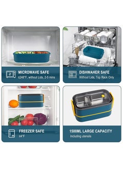 MileMelo Double-Deck Stainless Steel Lunch Box With Divider Blue 1400ml  - Image 5