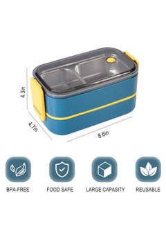 MileMelo Double-Deck Stainless Steel Lunch Box With Divider Blue 1400ml  - Image 2