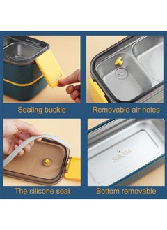 MileMelo Double-Deck Stainless Steel Lunch Box With Divider Blue 1400ml  - Image 4