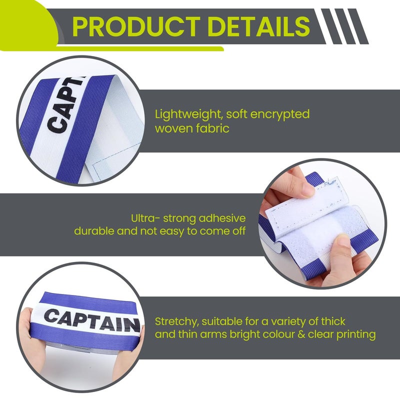 GISCO Captain Arm Band | Elastic Football/Soccer Arm Band | Set of 4 | Multi-Colour | Senior | Free Size - Image 4