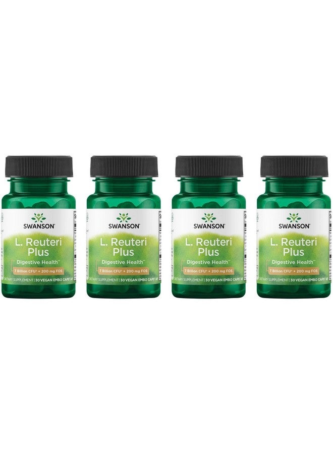 Swanson L. Reuteri Probiotic Plus w/L. Rhamnosus L. Acidophilus & FOS Prebiotic Digestive Support - Promotes Gut Health w/ 7 Billion CFU per Capsule - (30 Veggie Capsules) (4 Pack)