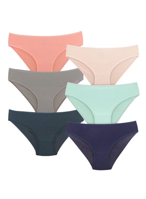 Karma Pack of 6 Plain Cotton Bikini Panties Underwear for Women