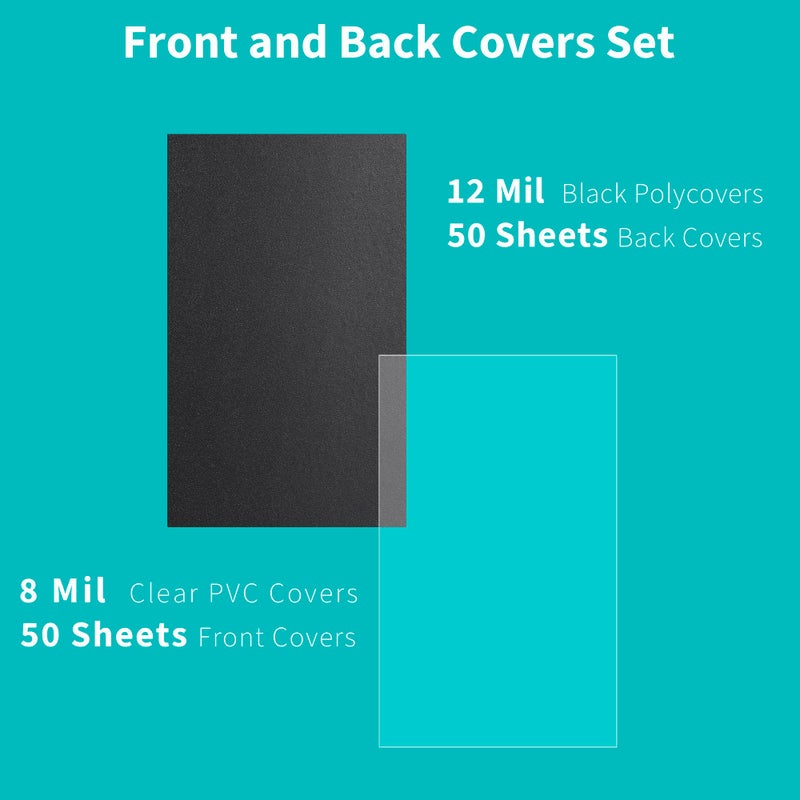 Binditek 100 Pack Binding Covers and Backs Set, 8.5 x 14 Inches, 50 Clear PVC (8Mil), 50 Sand-Textured Polycovers (12Mil), Legal Size - Image 2