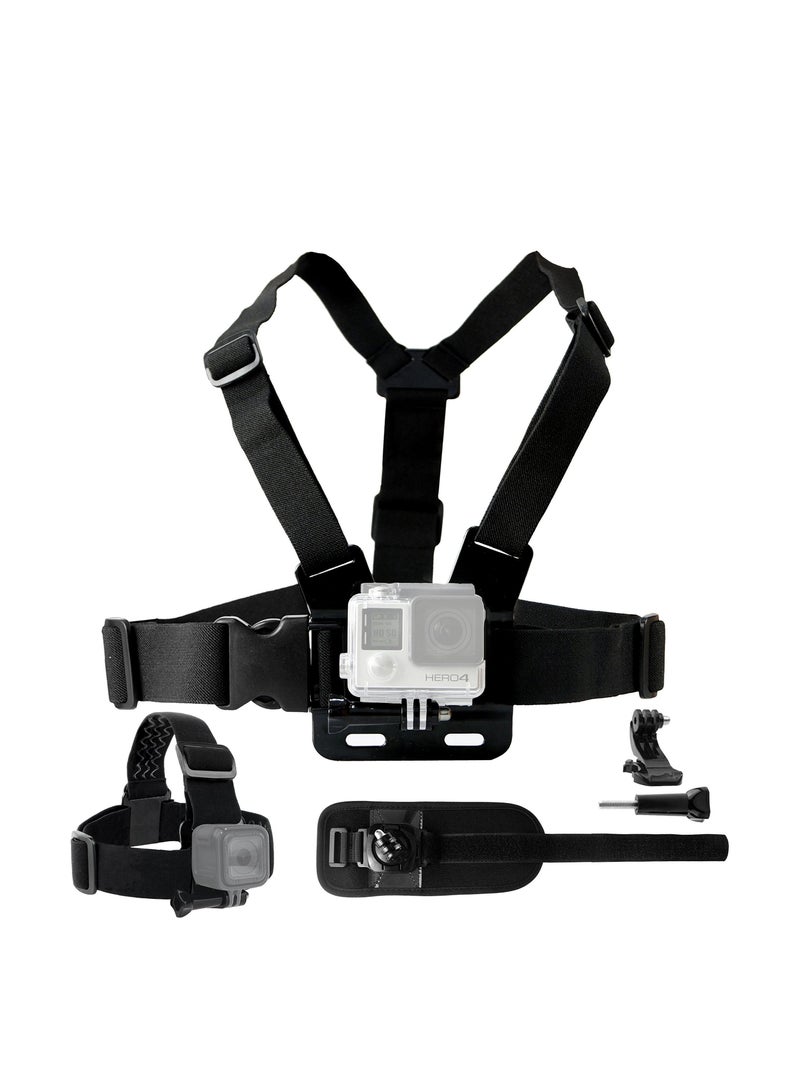 Captaintech Body Mount Bundle Compatible with Gopro Hero 8, 7, 6, 5, Black Session, Hero 4, Session, Black, Silver, 3+, 3, DJI Osmo Action - Chest Harness Mount/Head Strap Mount/Wrist Mount/J-Hook - Image 1