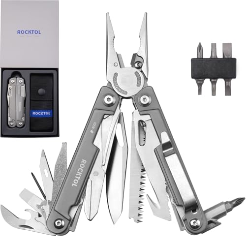 ROCKTOL أداة متعددة ROCKTOL، كماشة متعددة الاستخدامات، سكين جيب EDC بشفرة VG10، أداة متعددة 27 في 1 بمقبض مطلي بالتيتانيوم، مفك دقيق، خطاف للذبح للصيد، الرحلات، المشي، التخييم، (الجيل-R) - Image 1