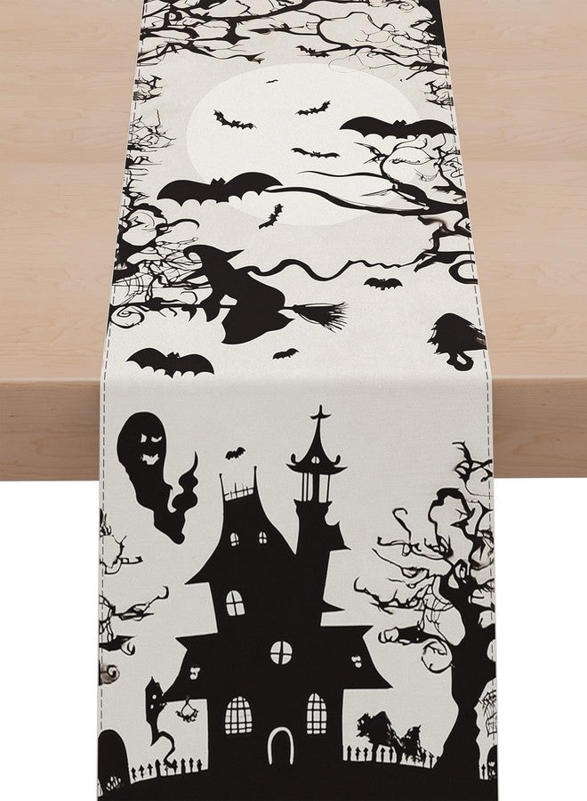CHAMBERY Halloween Table Runner,72 Inches Spooky Haunted House Bats Tree Ghost Witch Table Runner for Halloween, Table Decoration/Party Dinner Table Decor,Kitchen,Mantel,Bedroom Decoration - Image 1