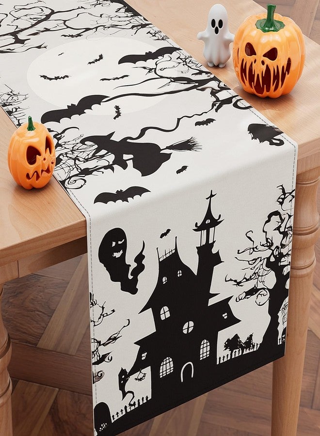 CHAMBERY Halloween Table Runner,72 Inches Spooky Haunted House Bats Tree Ghost Witch Table Runner for Halloween, Table Decoration/Party Dinner Table Decor,Kitchen,Mantel,Bedroom Decoration - Image 2