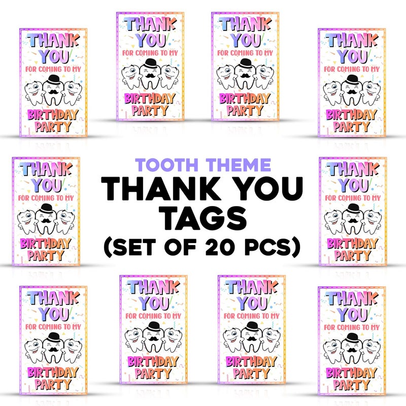 Zyozique ZYOZIQUE Tooth Theme Thank You Tags for Making My Party Little Special Multi Color Tooth Theme Thank You Card for Birthday Thanks Giving Favor Pack Of 20  - Image 2